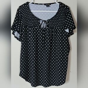 XL Robert Louis Black & White Polkadot Tie Front Blouse